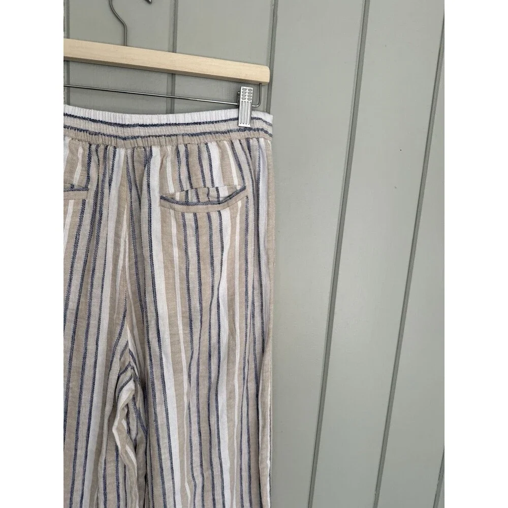 Banana Republic Wide Leg Linen Blend Pants S Small Beachy Blue Ivory Stripe